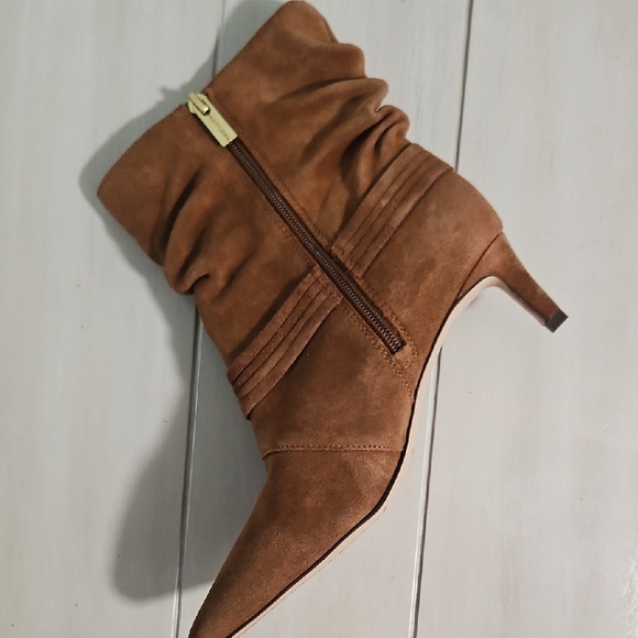 Brown Suede Ankle Boots with Gold Buckle - Picture 3 of 4